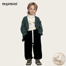MQDMINI 儿童秋冬加绒裤子男女童保暖外穿裤2024男童宽松韩版3 加绒系带裤-黑色 110cm