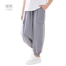 多妙屋 女童裤子春秋儿童休闲运动裤工装裤大童防蚊冰丝长裤 深灰 140cm