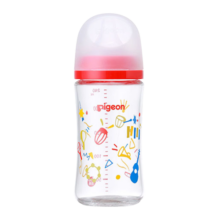 贝亲（Pigeon）婴儿宝宝玻璃奶瓶第3代 仿母乳质感宽口径自带M号 240ml 跳跃音符