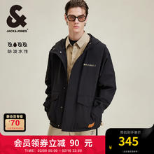 杰克琼斯 春秋季工装风防泼水连帽外套 E40 黑色