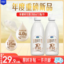 悦鲜活 君乐宝4.0g蛋白娟姗 鲜牛奶950ml*2 巴氏杀菌乳 低温奶 鲜奶