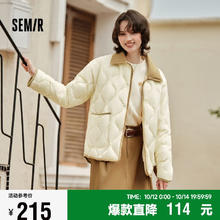 森马 羽绒服女中长款轻薄拼接灯芯绒翻领2024冬季三防外套109724113004 奶白10501 M
