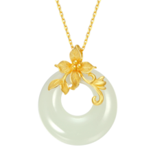 潮宏基 CHJ JEWELLERY 花枝玉翠 金镶玉黄金足金吊坠 XPG32800137