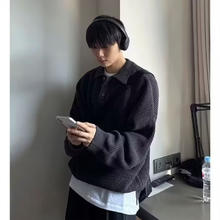 WEISSVEYRON 2025秋冬新款开衫毛衣美式复古休闲慵懒风V领针织衫男纯色外套 黑色 XL