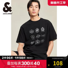 杰克琼斯 杰克·琼斯（JACK&JONES） 学院风水印法斗狗短袖T恤宽松圆领重磅纯棉男装224201213