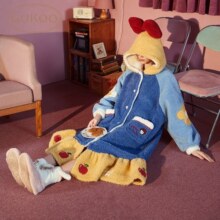 果壳（Gukoo）睡衣女迪士尼IP系列白雪公主冬珊瑚绒长款睡袍女睡衣加厚家居服D 深蓝女睡袍 M