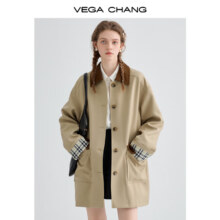 再降价、20点、38节：VEGA CHANG 休闲风衣女中长款 糖纸卡其 S