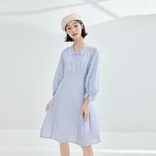 诗凡黎 条纹衬衫连衣裙年春女法式优雅灯笼袖知性质感裙子