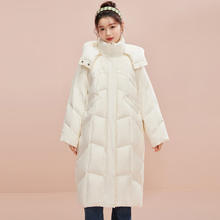雪中飞 秋冬百搭可拆卸连帽分格充绒女士长款加厚连帽羽绒服 米白|8011 165/88A
