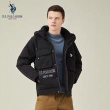 U.S. POLO ASSN. 美国马球协会 US保罗羽绒服男中青年外套连帽冬季保暖白鸭绒工装外套男百搭男装 黑色7009 L