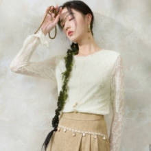 3COLOUR  三彩 白芷清风 女士蕾丝衫 C
