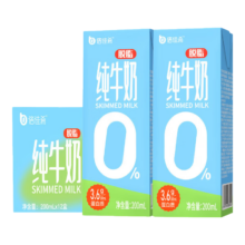 plus会员:倍佳希脱脂纯牛奶200mlx18盒 （12+赠6）0脂肪年货礼盒装