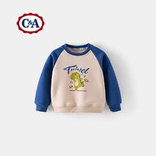 C&A 2024秋冬新款儿童加绒卫衣保暖儿童卫衣潮 蓝袖音乐龙 110