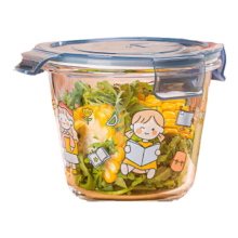 青苹果 便携玻璃保鲜碗带饭盒660ml