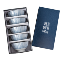 美浓烧（Mino Yaki）日本进口陶瓷碗具家用釉下彩细十草5英寸饭碗5件套礼盒装