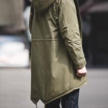 马登工装 美式复古M51鱼尾风衣军大衣派克服棉服中长款外套连帽男 军绿色（版型较为宽松） M