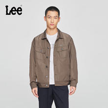Lee 25早春新品舒适版翻领小Logo印花棕色男尼龙骑士夹克外套休闲