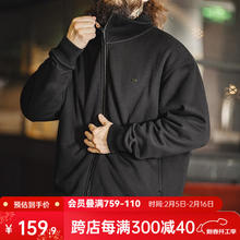 马登 工装 美式休闲夹克运动风高领保暖抓绒开衫外套男秋 黑色 L