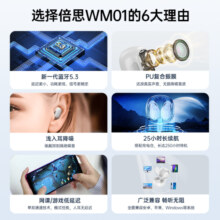 倍思WM01真无线蓝牙耳机 高清音质 豆式入耳 物理降噪 长续航游戏低延迟运动音乐礼物通用苹果华为 黑色【HiFi音质 25h续航】