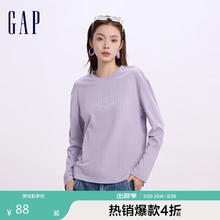 Gap 女装初秋款麦穗印花下摆开叉长袖T恤百搭上衣637566