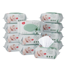 好奇（Huggies）小森林湿巾80抽12包加大加厚婴童手口适用植物纤维去油污消毒便携