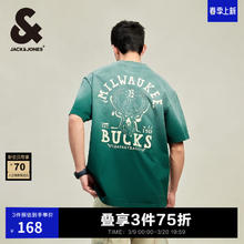 杰克琼斯 杰克·琼斯（JACK&JONES）男装夏季NBA联名雄鹿队宽松渐变字母胶印圆领短袖T恤