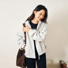 安踏 喵喵绒外套 加绒针织开衫女款 连帽休闲运动上衣