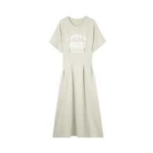 BASIC HOUSE/百家好减龄连衣裙女夏季新款圆领收腰显瘦印花修身中长裙女 深灰 S