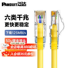 泛达 PANDUIT 六类粗网线CAT6类千兆成品跳线办公家用POE监控宽带网络带水晶头 黄色CM阻燃 0.5米