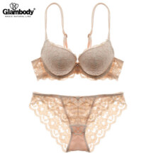 Glambody MAGIC NATURAL LINE欧美性感蕾丝刺绣上薄下厚文胸套装加厚深小胸聚拢女士内衣842002 紫色 36/80B+配裤