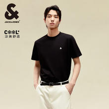 杰克琼斯 杰克·琼斯（JACK&JONES）男装T恤男夏季T恤舒适男士短袖凉感多色半袖纯色水洗不易走形 E44黑色 2XL