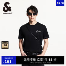 杰克琼斯 杰克·琼斯（JACK&JONES）男装25年短袖T恤男士夏季100%纯棉圆领潮流休闲明线字母高端半袖 E40黑色 M