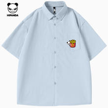 HIPANDA HI PANDA你好熊猫男生经典短袖衬衣潮流ins舒适休闲青少年宽松阔版衬衫男 -天蓝#JDP熊猫薯条X M