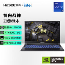 神舟（HASEE）【国家补贴20%】战神Z8 12代酷睿i9 15.6英寸游戏本笔记本电脑(i9-12900H RTX4060 16G 1TB 2.5K)