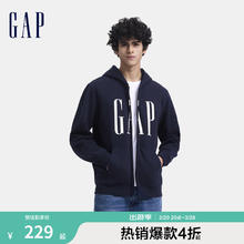 Gap 男女装2024秋季印花字母logo抓绒连帽卫衣休闲外套660128 海军蓝 175/96A(L) 亚洲尺码