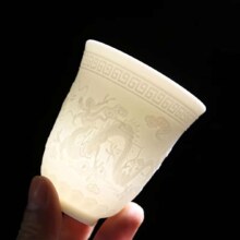 龙凤呈祥白瓷羊脂玉品茗杯陶瓷主人杯个人杯功夫茶杯情侣对杯送礼 2只装