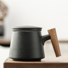 朗特乐 创意木柄陶瓷泡茶杯过滤茶杯茶水分离陶瓷杯快客杯旅行杯随手杯黑陶带过滤马克杯办公泡茶杯咖啡杯49元 (券后省10)