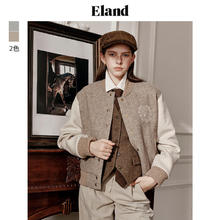 衣恋 ELAND E·LAND 女士毛呢外套人字纹运动风棒球夹克