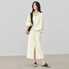 对白 半拉链翻领卫衣 半身裙女式休闲运动套装