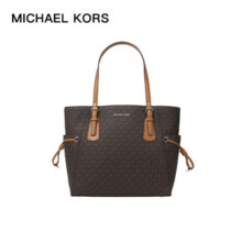 MICHAEL KORS礼物送女友轻奢MK女包VOYAGER老花手提单肩托特包 小号 深棕色