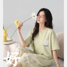 三枪（THREEGUN）女士森系印花甜美纯棉短袖中裤家居服套 可外穿 多款可选