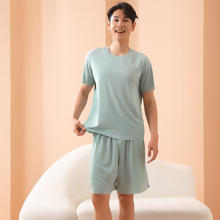 诗莉奥 春夏睡衣男季短袖长裤宽松大码情侣家居服男士套装可外穿 瓷绿色-男款 L