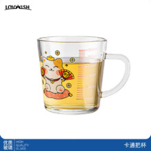 乐唯诗（NERVISHI）玻璃把杯刻度牛奶 泡冲奶粉 卡通牛奶裸杯【招财猫】 300ml 1只