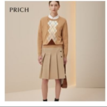 38节，3日20点，限尺码：PRICH 针织衫 羊毛混纺30% 罗纹圆领 女毛衣 35米色 XS 155