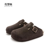 布萝琳 勃肯男女款绒面全包毛毛拖鞋秋冬季一脚蹬加绒博肯半拖棉拖