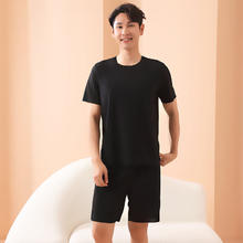 诗莉奥 春夏睡衣男季短袖长裤宽松大码家居服男士套装可外穿 黑色-男款