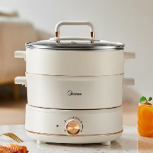 PLUS会员：Midea 美的 HGC232303W 分体式电煮锅 配蒸笼 3.3L