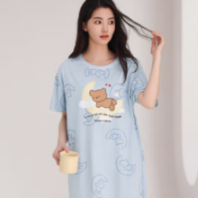 芬腾 纯棉短袖睡裙女夏 灰兰
