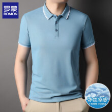 plus会员：罗蒙（ROMON）夏季短袖polo衫男商务休闲男士半袖T恤衫男装打底衫上衣 灰蓝 XL138元（需领券，合46元/件）