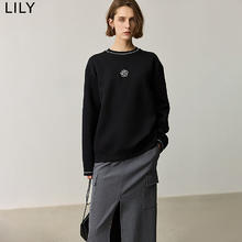 LILY 秋新款女装复古松弛感山茶花刺绣休闲百搭长袖卫衣